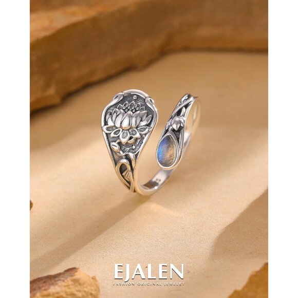 S925-Sterling-Silver Abalone Dragonfly-Turquoise Spoon Ring - Vintage Boho Sunfl - Picture 4 of 6